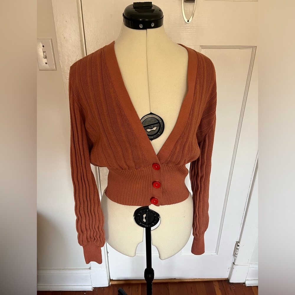 Rust orange plunge cardigan